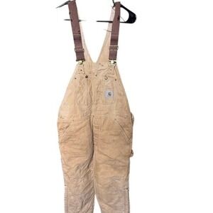 Carhartt Tan Duck Canvas Bib Overalls Workwear Dungarees Men's Size XL